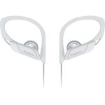 Panasonic RP-HS34 sportowe słuchawki clip-on (przewodowe, przetworniki 14.3mm, 10Hz–25kHz, odporne na działanie wody IPX2, regulowany wieszak), białe