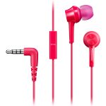 Panasonic RP-TCM115 ergonomiczne słuchawki douszne (głośniki 9mm, mocny bas, mikrofon i pilot w kablu, kabel 1.2m, wygodne dopasowanie), różowe