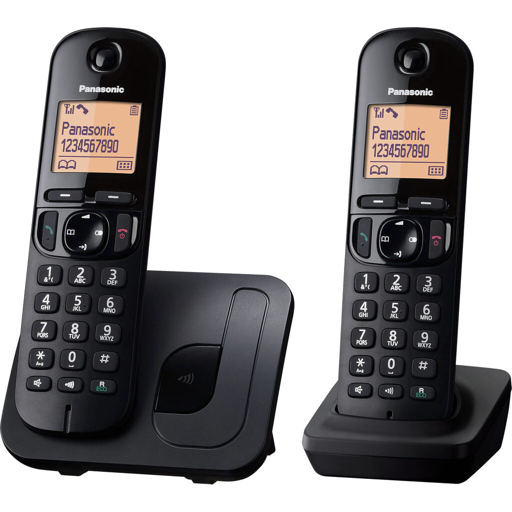 Black Weeks 2025 12 Panasonic KX-TGC212 cyfrowy telefon bezprzewodowy z 2 słuchawkami (tryb ECO, blokowanie połączeń, książka telefoniczna na 50 wpisów), czarny