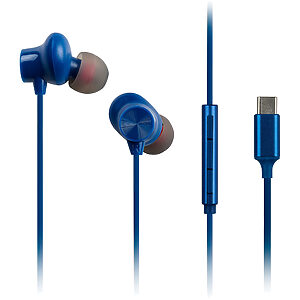 Panasonic RP-TCM225 słuchawki douszne USB-C (przetworniki 10mm, wbudowany mikrofon, przycisk sterujący, kabel 1.2m, 3 rozmiary), niebieskie