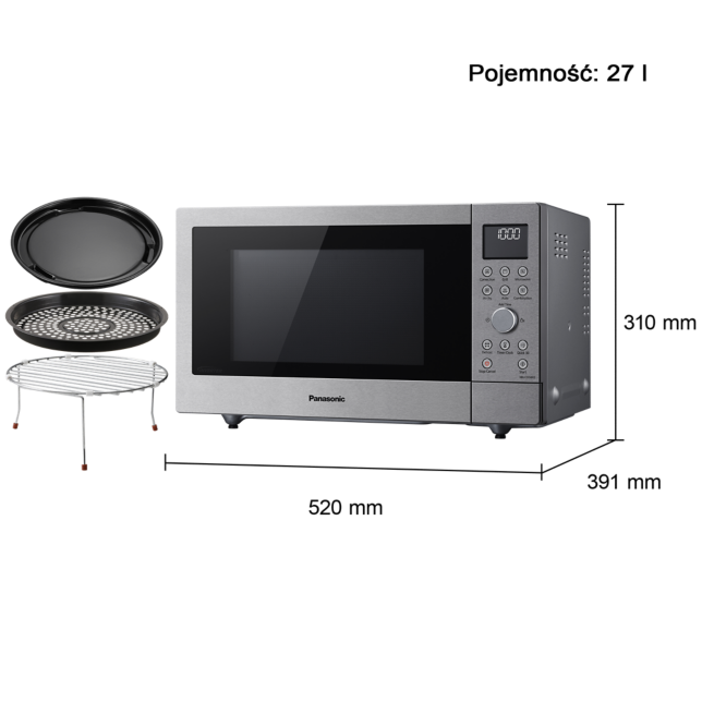 Panasonic NN-CD58RSEPG Panasonic NN-CD58RS kuchenka mikrofalowa Inverter Slim z grillem i funkcją Air Fry (1000W, termoobieg, 27l, kosz do smażenia beztłuszczowego), stalowa 19 Panasonic NN-CD58RSEPG ast 3229061