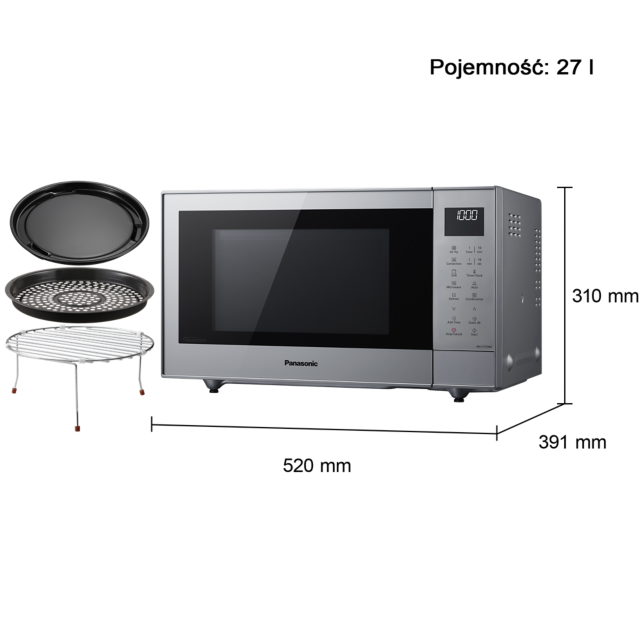 Panasonic NN-CT57RMEPG Panasonic NN-CT57RM kuchenka mikrofalowa Inverter Slim z grillem i funkcją Air Fry (1000W, termoobieg, 27l, kosz do smażenia beztłuszczowego), srebrna 19 Panasonic NN-CT57RMEPG ast 3229062