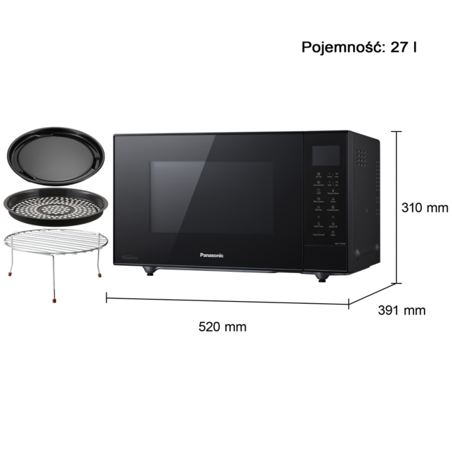Panasonic NN-CT56RBEPG Panasonic NN-CT56RB kuchenka mikrofalowa Inverter Slim z grillem i funkcją Air Fry (1000 W, termoobieg, 27l, kosz do smażenia beztłuszczowego), czarna 19 Panasonic NN-CT56RBEPG ast 3229063